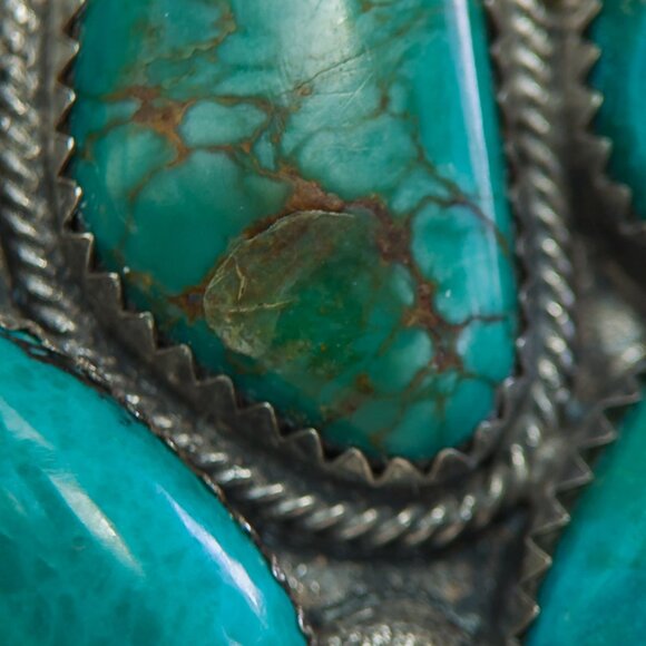 Sterling Multi-Stone Turquoise Cluster Ring — Size 10.25 - Picture 7 of 14